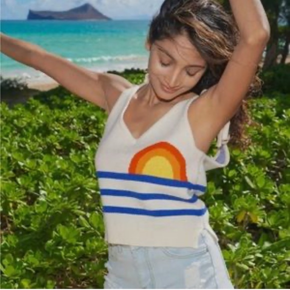 Miss Sparkling Tops - Sunset Stripe Knit Tank Top